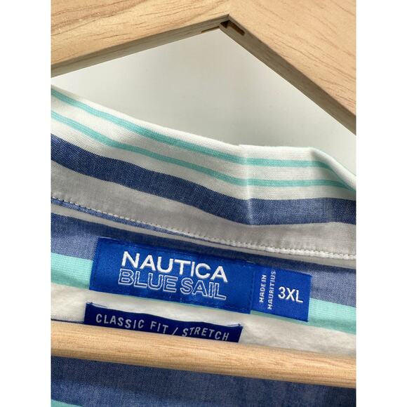 Nautica Blue Sail Aqua Sky Striped Button Down Shirt Men's Size 3XL NWT - Picture 5 of 8